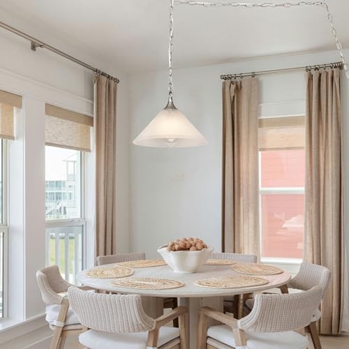Image of Plug in Pendant Light Alabaster Glass Dome Shade Hanging Lamp with Dimmable On /Off Switch,16.4Ft Cord & 14.7Ft Chain Brushed Nickel Swag Light Fixture for Kitchen Sink Bar Nook Farmhouse