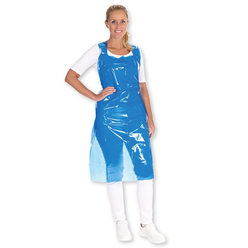 FRANZ MENSCH 250 Stück Hygonorm Einwegschürzen Eco ca. 60 my | LDPE, blau, 60my, L: 120cm, B: 75cm, H: 3cm, Karton, Einwegschürzen, Plastikschürzen, Einmalschürzen