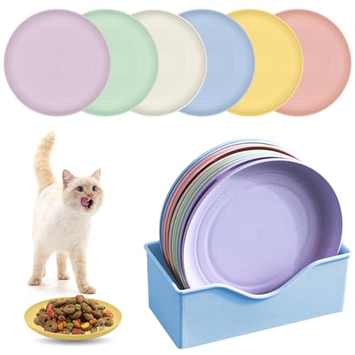 XINGNA 12 Stück Katzennapf,Katzenschüssel,Katzennapf Flach,Fressnapf Katze Futternapf,Runden Katzenteller,Fressnapf Katze,Bunt Katzenfutter Napfset,Cat Plate für Kätzchen und kurzbeinige Katzen