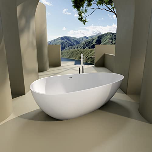 Dhpm 80 Gallon Stone Resin Freestanding Bathtub, Contemporary Elegant Design Soaking Tub With Matte Drain And Minimalist Linear Design Overflow, Easy To Install, Cupc Certified #TOP1