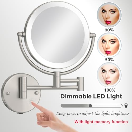Espejo de maquillaje de pared redondo iluminado recargable 8 pulg miniatura 5