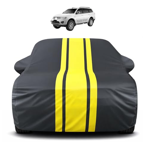 Image of Auto Hub Car Cover Compatible with Mitsubishi Pajero Sport New with Mirror Pocket, Soft Cotton Lining, Pajero Sport Car Cover Waterproof - Yellow-Black