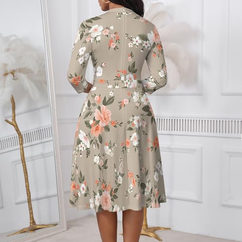 Image of PinkPatty Women's Casual A-line Midi Dresses 3 /4 Sleeve V Neck Fit and Flare Dress with Pockets