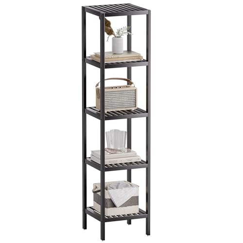 SMIBUY Badezimmer-Aufbewahrungsregal, 5 Ebenen, Bambusregal, Organizer, multifunktionales Regal für Wohnzimmer, Schlafzimmer, Küche (Schwarz)
