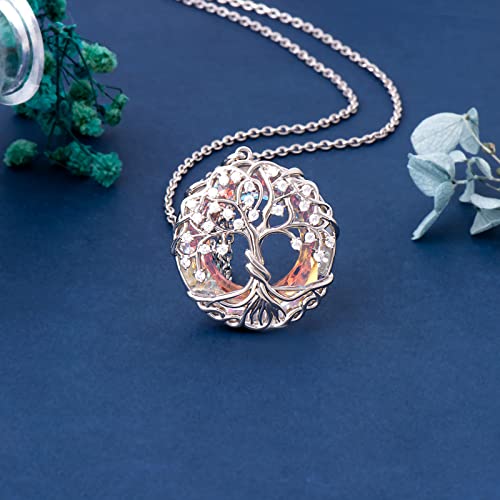 G&Gemsjew Women Tree Of Life Pendant Necklace Family Tree With Crystal Mother's Day Jewelry Gifts For Women Mom Birthday White Cz Necklace Rhodium Plated #TOP5