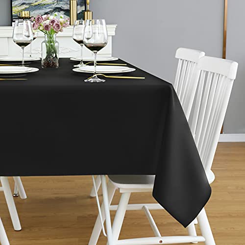 Image of FOLINS&HOME Black Rectangle Tablecloth 90 x 132 Inch Waterproof Table Cloth | Wrinkle Free Polyester Table Cloths, Spillproof Heavy Duty and Washable Table Cover for Party, Banquet - Rectangular /Oblong