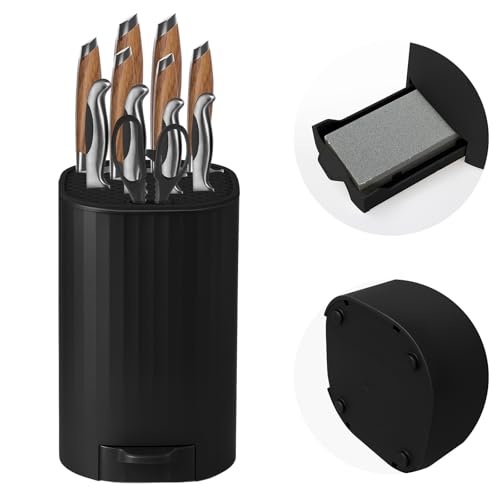 Bloc Couteaux de Cuisine Universel sans Couteaux Porte Couteaux Grande Capacité avec Pierre à Aiguiser et Emplacement Ciseaux Rangement Amovible et Facile à Nettoyer pour un Gain de Place Optimal