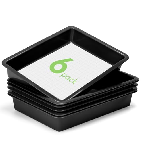 ShineMe 6 Pack Paper Trays for Classroom, Black Plastic Book Bins with Colorful Labels, Stackable Letter Size Storage Tray, Desk Organizer Tray for Home, School and Office