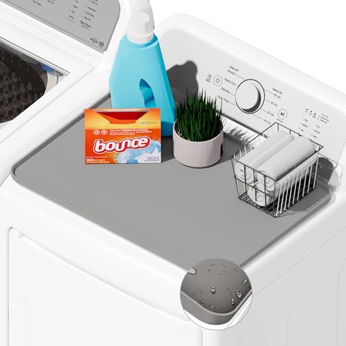 SEIRI 1pcs Washer and Dryer Covers for the Top, 26' x 18' Silicone Dryer Top Protector Mat Non-slip Waterproof Washing Machine Cover Protector Top Load for Laundry & Kitchen (Light Gray)