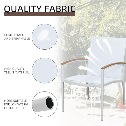 Image of Shintenchi 3 Pieces Patio Bistro Sets, Outdoor Textilene Fabric Conversation Bistro Set, Textilene Fabric Front Porch Chairs Small Patio Furniture Set with Table for Lawn,Garden,Balcony (White)