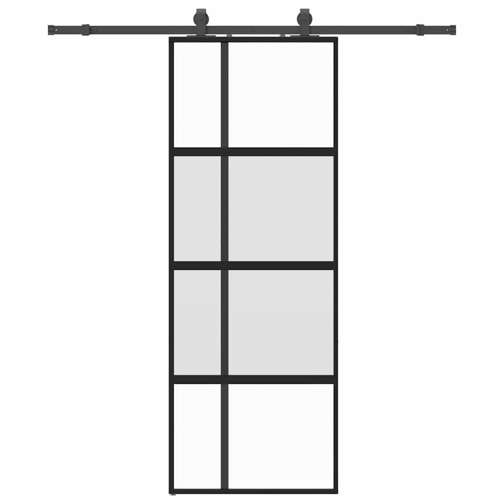 vidaXL Porte coulissante kit quincaillerie Noir 76x205 cm Verre trempé, Porte coulissante sur Rail, Porte coulissante intérieure, Porte coulissante de Salle de Bain