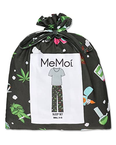 MeMoi Men's Weed Two Piece PJ Set in a Bag Black M3