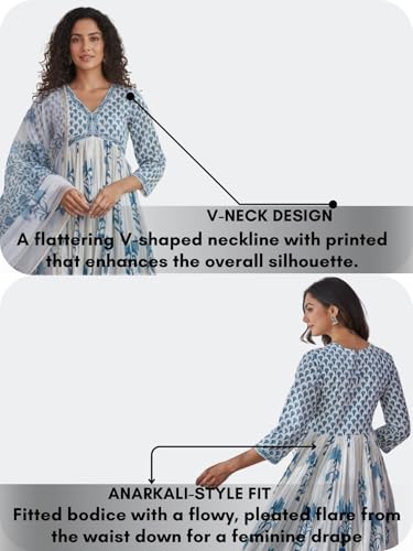 Image of Leriya Fashion Kurta Sets for Woman | Kurti Set for Woman | Anarkali Suit for Women | White Kurta Set for Women with Dupatta | Traditional Anarkali Salwar Suit for Party Outfits Kurtis