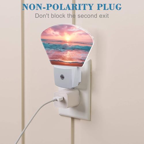 Image of Pink Beach Sunset Night Light Sunrise Beach Nightlight Plug into Wall with Dusk to Dawn Sensor for Kid Girls Boys Women Men Room, Hallway, Kitchen, Bathroom, Stairs Decor