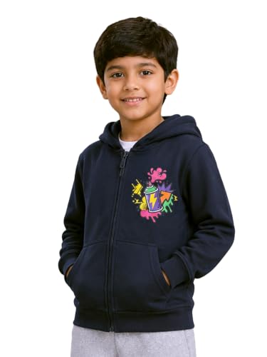 Image of Unisex Kids Solid Full Sleeve Zip Front Open Hooded Sweatshirt