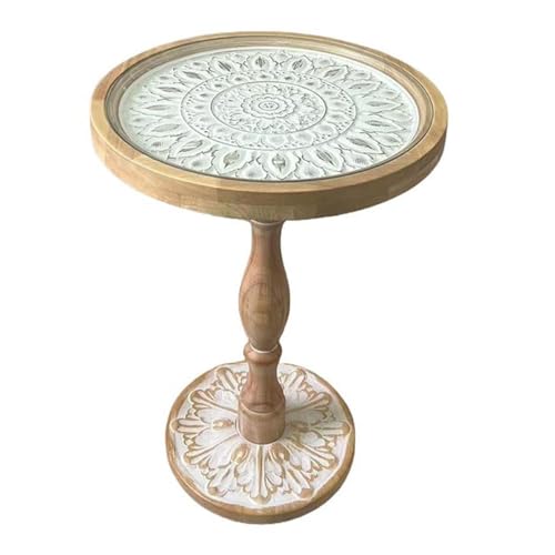 Table ronde vintage sculptée en verre aspect colonne romaine d'exception - 2