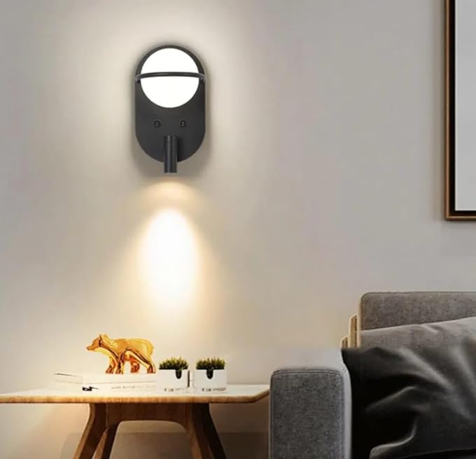 Image of Modern Gold LED Wall Lamp with Adjustable Spotlight Versatile Lighting for Living Room, Bedroom & Bedside|Cool White, Warm White, Natural White|Black