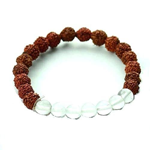 Natural 5 Mukhi Rudraksha with Clear Quartz (Sphatik) Bracelet (LAB CERTIFIED) with Lab Certificate