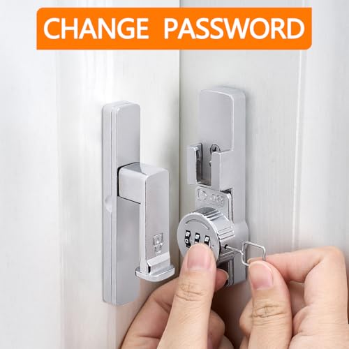 Image of INIRET 2 Packs Silvery 90 Degree Barn Door Lock,Mechanical Password Lock,Flip Latch with Combination,3 Digit Password Keyless,Protect Privacy,for Cabinets,Windows,Garden,Bathroom,and Sliding Door