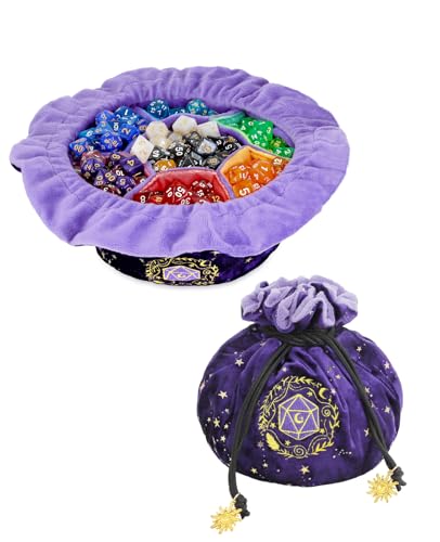 ANZOME Large Dice Bag Purple Velvet with 7 Color-Coded Pockets RPG