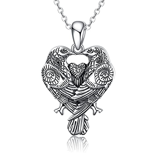 Raven Urn Pendant Necklace 925 Sterling Silver Crow Huginn and Muninn Viking Jewelry Couple Gifts for Women and Men