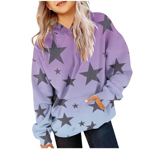 Cute Y2K Hoodies for Girls Star Graphic Oversized Long Sleeve Sweatshirts Kids Fall Winter Pullover (Purple, 7-8 Years)2
