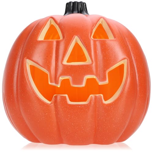 com-four® Calabaza con luz LED & Temporizador (6h encendido/18h Apagado) – decoración de Halloween XXL para Entrada & Ventana – Calabaza Grande de plástico (Naranja - XXL con Temporizador)