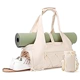 FULONEEI Gym Bag for Women, Yoga Mat Bag with Shoe Compartment and Wet Pocket, Sport Yoga Gym Bag with Yoga Strap, Carryall Yoga Tote Bag, Beige