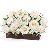 Peony Table Centerpieces Rustic Artificial Floral Arrangements Wooden Crate, Rectangular Wooden Planter with Eucalyptus for Tiered Tray Shelf Table Wedding Home Bridal Engagement Farmhouse Decoration