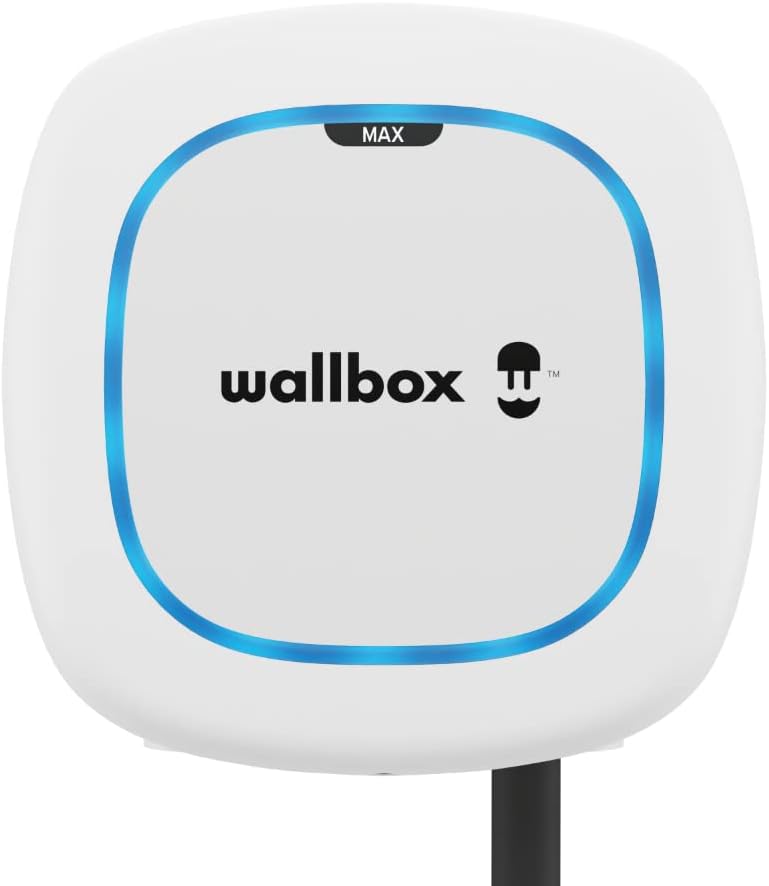 Wallbox Pulsar Max Electric Vehicle Charger (7.4kW, Type 2, Wi-Fi, Bluetooth, OCPP, Indoor/Outdoor, Earthing Protection, 5 Meter Cable, Easy-to-Install Design) White