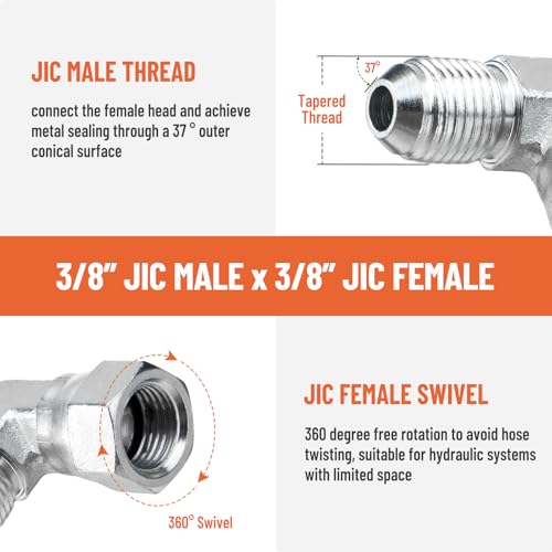 Image of 5 Pack 90 Degree Elbow JIC 37 Hydraulic Fittings: 3 /8 inch JIC Male x 3 /8 inch JIC Female, with Protection Cover Hydraulic Hose Swivel Crimp Fittings