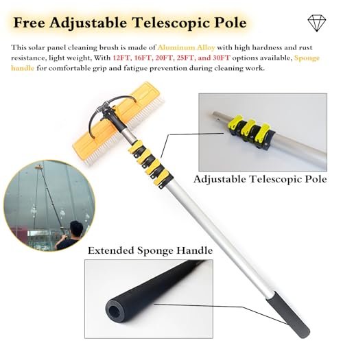 Kit de cepillo de limpieza de ventanas telescópicas, poste de la agua de la cabeza giratoria de 14 pulgadas, mango extensible de 3.6-9 pies con sistema de pulverización para paneles solares, ventanas