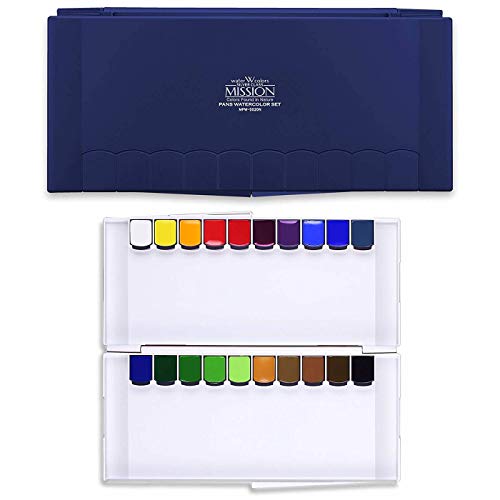 (Navy Palette) - Mission Silver Class Super Size Pans Watercolours 12Ml X 20 Colours Palette Set (Navy Palette)