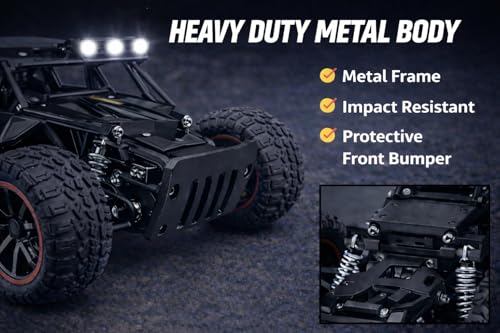 Image of TEC TAVAKKAL Premium RC Metal Off-Road Car with Mist Spray | Rechargeable 2WD | 20 km /h Speed | Type-C Charging | Gun Remote | 150+ Feet Range (Black)
