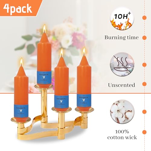 Image of 4 Pcs Thanksgiving Pumpkin Orange Taper Candles - 5 Inch Short Handmade Unscented Candles, Slow Burn Smokeless Dinner Candle Sticks for Home Decor Holiday Gifts
