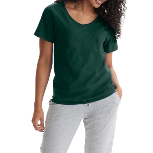 Hanes Women's Perfect-T V-Neck T-Shirt, Ring-Spun Cotton Short Sleeve Tee for Women