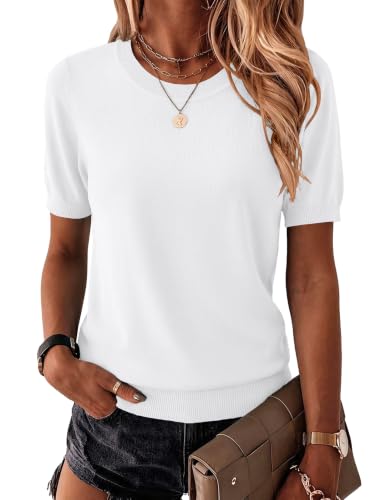 Image of Zeagoo Womens Summer Short Sleeve Tops Crew Neck Lightweight Pullover Sweaters Loose Dressy Casual Blouse Basic Clothes