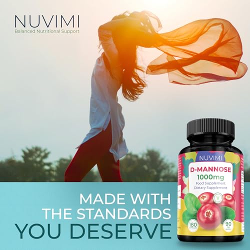 Image of D Mannose 180 Capsules - 1000 mg per Dose - Dietary Supplement Helps Promote Urinary Tract Health - Natural Vegan UTI Defense (Pack of 2)