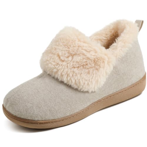 ULTRAIDEAS Women's Memory Foam House Shoes with Fuzzy Collar, Fur Lined Warm Bootie Slippers with Hard Bottom for Indoor & Outdoor
