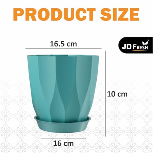 Image of JD FRESH 5 Pack Plastic ARO Flower Pots with Drainage & Bottom Tray /Lightweight, UV & Weather Resistant /6 Inch Planters for Indoor /Outdoor /Home /Balcony /Terrace /Garden Plant Pots (Multicolour)