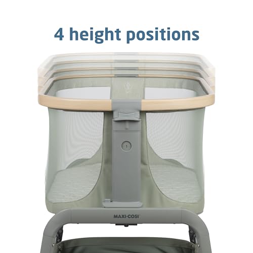 Image of Maxi-Cosi Iora Baby Bassinets Bedside Sleeper, Portable Bassinet, Infant Bedside Sleeper Crib, Height Adjustable, Breathable Mesh, Large Storage Basket, Classic Green