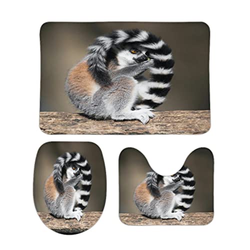 3 Teilig Badematte Set Waschbär 4 3D Badematten Set rutschfest, Badezimmerteppich,U-förmiger WC-Vorleger,WC-Deckelbezug… – Bild 3