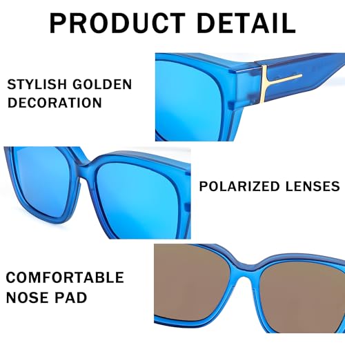 Image of SIPHEW Mirrored Sunglasses Polarized Fit Over Glasses for Women - Trendy Large Square w UV400 Protection Sun Glasses