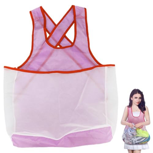 Portable Clothes Drying Apron,Large-Capacity Waterproof Apron for Loading Clothes,Laundry Apron with Pouch,Oxford Fabric with Mesh Sleeveless Apron for Loading Fruits,Drying Clothes, Picking Fruit
