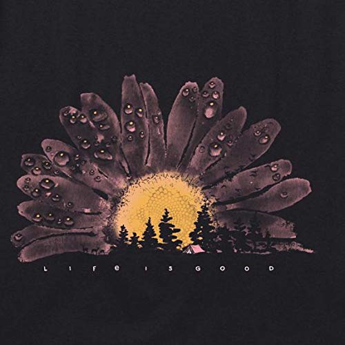 Life is Good Women's Crusher Graphic V-Neck T-Shirt, Watercolor Daisy, Jet Black, Medium