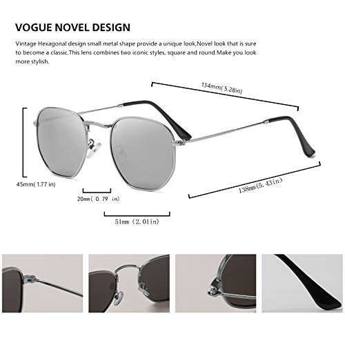Image of Hipster Hexagonal Polarized Sunglasses Men Women Geometric Square Small Vintage Metal Frame Retro Shade Glasses