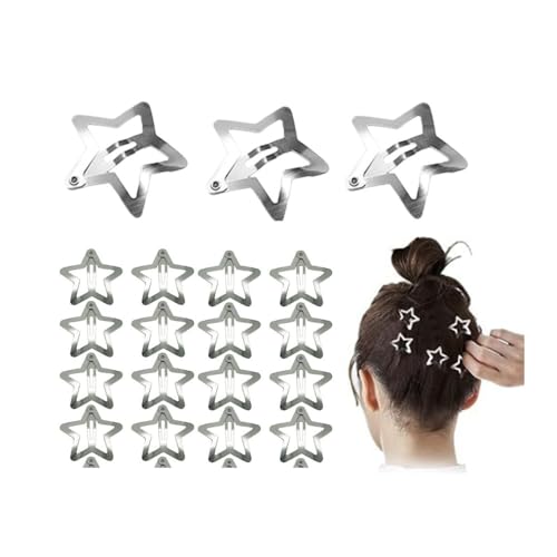 Naisfei 50 Pcs Star Hair Clips,3CM Wide Star Shape Silver Hair Clips,Metal Hair Clip, Girls Hair Clips Non Slip Metal Stars Hair Pins Accessories Snap Hair Barrette,for Teen Girls Women