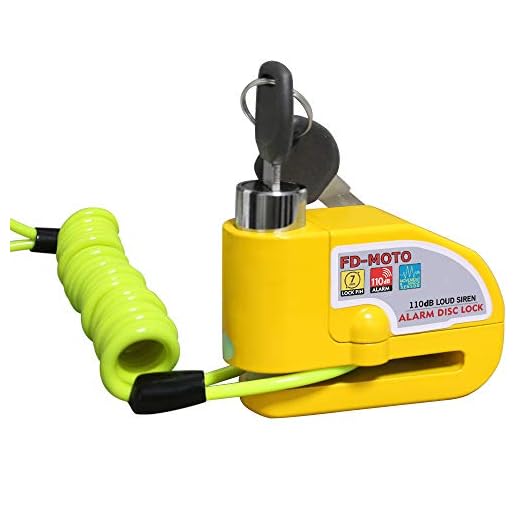 FD-MOTO - Dispositivos Antirrobo Candado de Disco con Alarma Antirrobo Acero 7mm 110DB Amarillo con Cable Enrollado de 1,4M para Moto Motocicleta