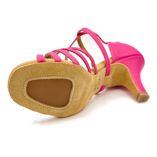 BL304, Cha Cha, Lacey Schwimmer 3" Latin Heels for Dancers, Man-Made Leather in Hot Pink and Satin Black4