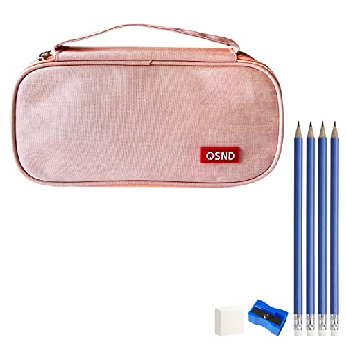Estuche Escolar Grande 3 Compartimientos Que Incluye 6 Lápices, 1 Goma y 1 Sacapuntas. Estuche Organizador y Pack Materiales Escolares y Oficina. (Rosa) Cover